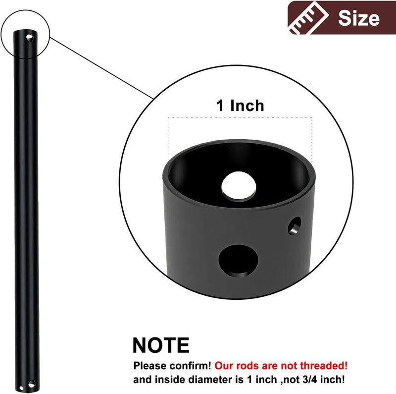 FEHEED 12 Inch Ceiling Fan Downrod, 1" Diameter Matte Black Ceiling Fan Extension Rod (No Threads),Universal Down Rods for Ceiling Fans,Easy Installation - Image 3
